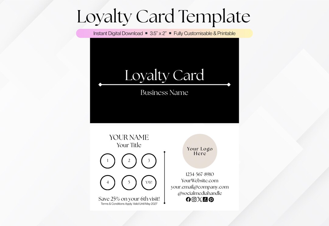 Minimalist Loyalty Card Template | Editable Canva Reward Card, Small ...