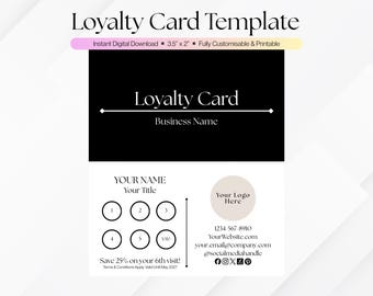 Minimalist Loyalty Card Template | Editable Canva Reward Card, Small ...