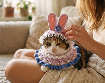 Crochet Pet Hat & Bandana Set | Cotton Breathable Cat Dog Accessories | Gift for Pet Lovers