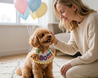 Custom Crochet Pet Bandana | Initials or Number Birthday Scarf for Cats, Dogs gift