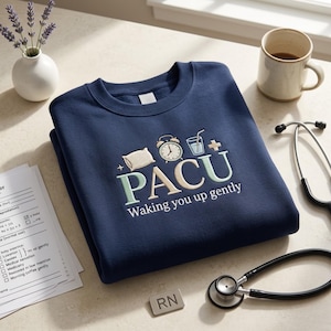 Custom Name Pastel PACU Embroidered Crewneck, Post Anesthesia Care Unit Pullover, Cute Waking Up Gently Design, Recovery Room Nurse Gift