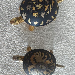Vintage BOJ Eibar Damascene Turtle Bell - Mechanical Hotel Desk Bell, Gold Inlay Tortoise Shell, Made in Spain Patented, Working Order