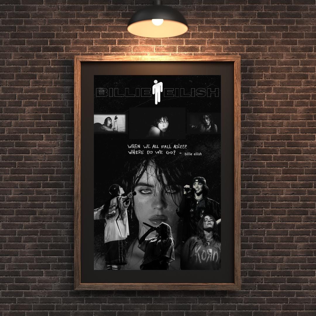 Billie Poster décoratif sur toile avec chanteur de musique Eilish pour chambre à coucher 40 x 60 cm