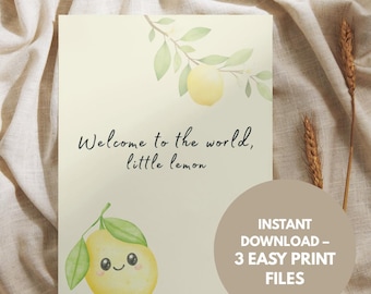 Baby Card Lemon Printable | Welcome Little Lemon Card | Printable Baby Shower Card | New Baby Greeting Card | Instant Download PDF PNG DIY