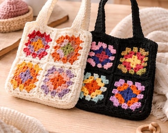 Granny Square Tote Bag Crochet Pattern | Easy Boho Market Bag (PDF Download)