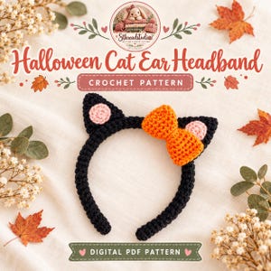 Crochet Cat Ear Headband Pattern, Halloween Hair Accessory with Optional Bow, Digital PDF