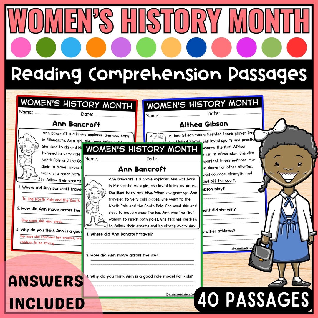 Women's History Month Nonfiction Reading Comprehension Passages ...