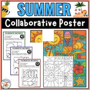 Manualidades para el proyecto colaborativo de carteles de verano / Actividades de fin de año / Mural para colorear de la clase