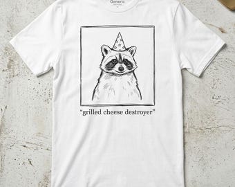 Vintage Raccoon Shirt, Funny Grilled Cheese Destroyer Tee for Men Women, Party Animal T-shirt, Silly Graphic T-shirt