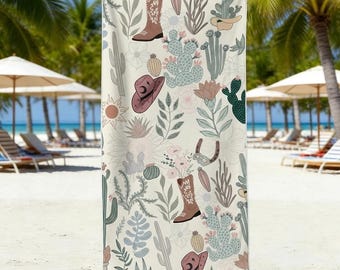 Toalla de playa con estampado de vaqueros y flores, toalla suave y absorbente, toalla de playa de diseño para el hogar, la playa, las vacaciones y el camping.