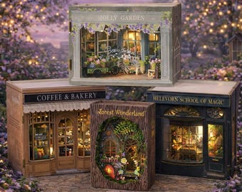 Zestaw DIY Mini Cabin Book Nook – rozkładane strony z kreatywnymi akcesoriami do scen, ręcznie robiony prezent