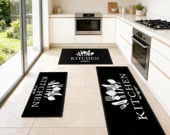 Zestaw mat kuchennych (3 elementy), zestaw antypoślizgowych dywaników kuchennych, zmywalny zestaw dekoracyjnych dywaników kuchennych