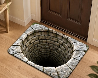 Felpudo con efecto de pozo 3D, alfombra de piedra con efecto de pozo, alfombra con efecto de ilusión óptica, decoración única para la entrada.