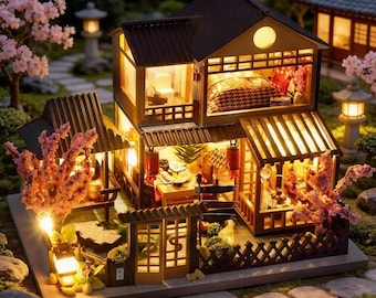 Miniaturowy model domku DIY, drewniana podświetlana kreatywna zabawka, wyjątkowy spersonalizowany prezent urodzinowy, wystrój domu