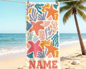 Ręcznik letni z niestandardową nazwą, ręcznik kąpielowy w stylu oceanicznym, miękki, szybkoschnący ręcznik podróżny, wiele rozmiarów i wzorów