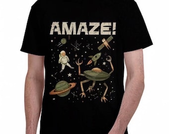 Koszulka z grafiką „Amaze Space”, minimalistyczny T-shirt science fiction, koszulka z nadrukiem retro orbit, bawełniany top unisex