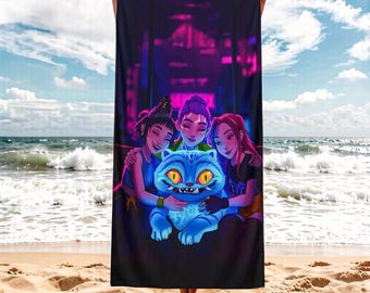 Uroczy niebieski ręcznik plażowy z tygrysem, z kreskówkowym kwiatowym wzorem, miękki, lekki i szybkoschnący