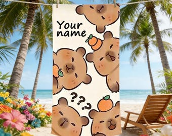 Spersonalizowany ręcznik plażowy z motywem kapibary: ręcznik kąpielowy i wakacyjny