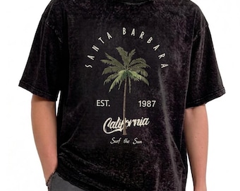 Koszulka męska z nadrukiem w stylu vintage z Santa Barbara, letnia, z nadrukiem palm, luźna, z odkrytymi ramionami, w stylu streetwear