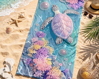Ręcznik z żółwiem morskim, wzór koralowca oceanicznego, miękki i szybkoschnący koc do pływania, letnia mata do piasku