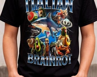 Zabawna włoska koszulka z memem Brainrot, koszulka z grafiką, prezent z humorem wirusowym
