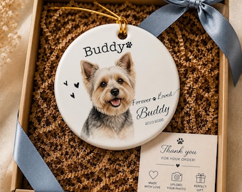 Personalized Watercolor Pet Photo Ornament, Memorial Keepsake, Christmas Pet Loss Gift
