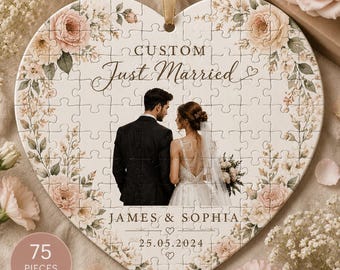 Custom wedding photo Heart Puzzle, 75-Piece Wedding Keepsake, Personalized Just Married Ornament