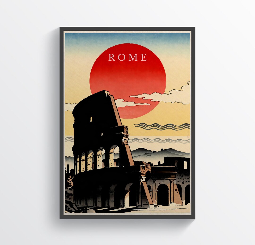 Rome Colosseum Red Sun Wall Art Print| Ukiyo-e Italy Travel Poster ...
