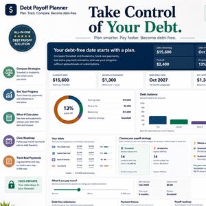 Debt Payoff Planner | Snowball & Avalanche Calculator | Debt Tracker | Debt Free Planner | Payment Tracker | Offline HTML Web App | Digital