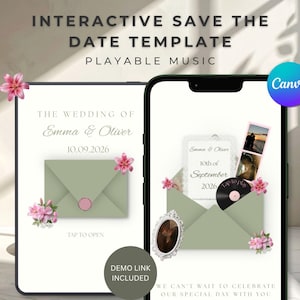 Wedding Save The Date Website Template, Interactive Envelope Vinyl Invite (Digital Download)