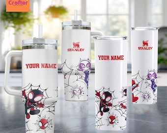 Personalized Spidey and Friends Tumbler, Custom Name Ghost Spider Cup, 40oz Quencher with Handle, Kids Superhero Water Bottle, Spidey Gift
