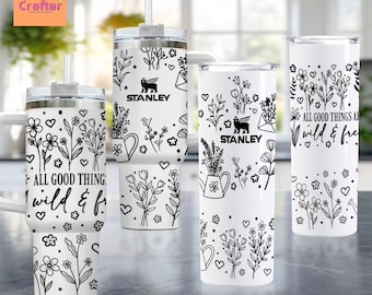 Wildflower Floral Tumbler, All Good Things Wild & Free Cup, 40oz Quencher with Handle, Boho Flower Water Bottle, Minimalist Gift for Her Cup