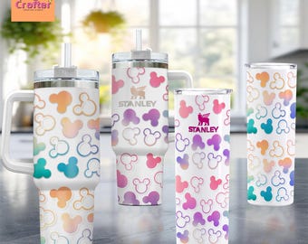 Ombre Mouse Tumbler, 3D Puffy Effect Disney Cup, 40oz Quencher with Handle, Pastel Watercolor Water Bottle, Magic Kingdom Gift for Her Cup