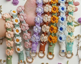 Bohemian Woven Daisy Phone Strap, Flower Y2K Phone Lanyard, Phone Chain, Phone Wrist Strap, Wristlet Keychain, Stylish Phone Accessories