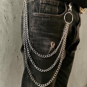 Punk Metal Layered Waist Chain for Jeans-Silver Wallet Chain,Streetwear Chain Belt,Y2K Jewelry Belt Buckle,Keychain Wallet,Goth Accessories