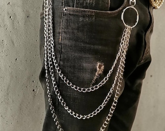Punkowy metalowy łańcuszek do jeansów – srebrny łańcuszek do portfela, pasek z łańcuszkiem w stylu streetwear, klamra do paska z biżuterią Y2K, portfel z brelokiem, akcesoria gotyckie