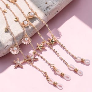 Starfish Shell Pearl Beads Glasses Chain, Glasses Eyeglass Holder, Teacher Lanyard, Sunglasses Glasses Accessories |Graduation Gift for Her