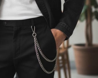 Cadena metálica punk para cintura de jeans - Cadena plateada para cartera, cinturón de cadena estilo streetwear, hebilla de cinturón de joyería Y2K, llavero para cartera, accesorios góticos