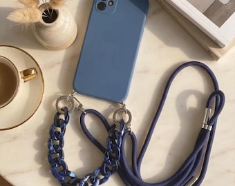 Cute Silicone Phone Case, iPhone Case with Double Phone Strap, Phone Wrist Strap Chain, Crossbody Phone Lanyard, Trendy Phone Accessories