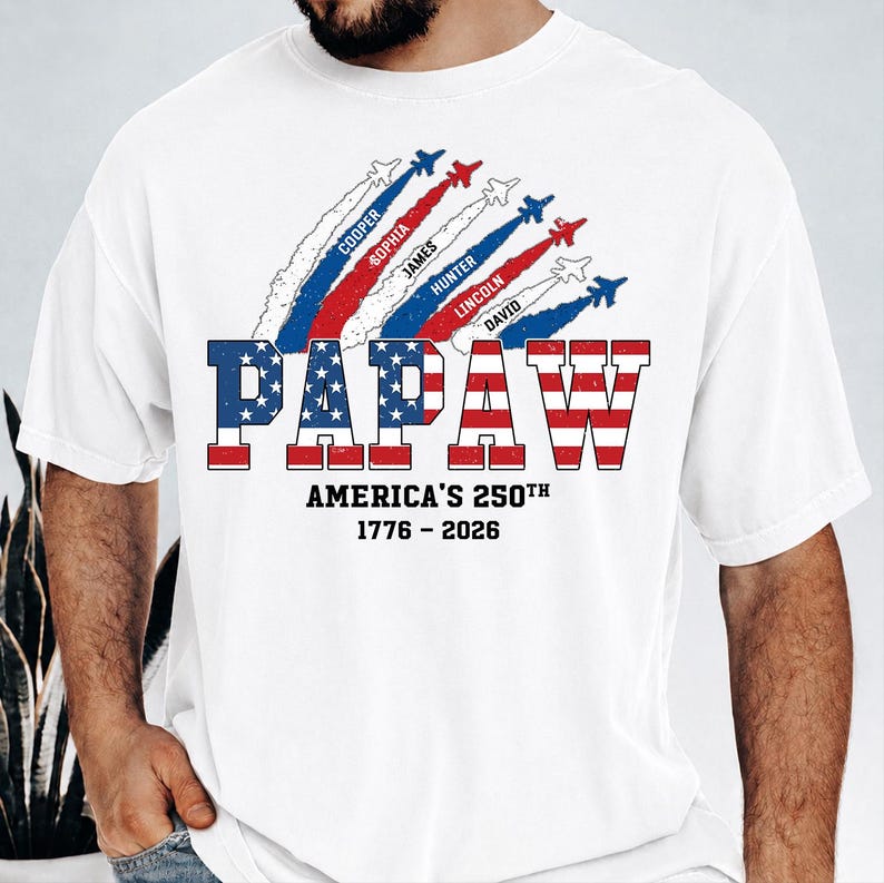 Personalized Proud Papaw Nation Flag Shirt, Custom Kids Name Tee, 4th of July Papaw Papa Shirt, Father’s Day Gift for Papaw, Grandpa, Dad image 8
