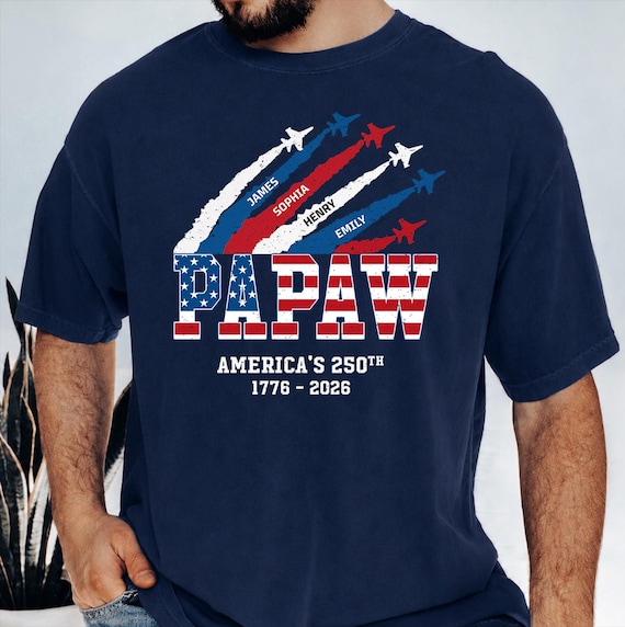 Personalized Proud Papaw Nation Flag Shirt, Custom Kids Name Tee, 4th of July Papaw Papa Shirt, Father’s Day Gift for Papaw, Grandpa, Dad