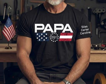 Personalized Papa Grandpa Nation Flag American, 4th of July Papa Shirt, Father's Day Gift with Kids Name, 250th Anniversary 1776-2026 Shirt