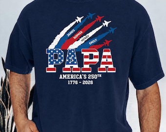Personalized Proud Papa Grandpa Nation Flag American, 4th of July Papa Shirt, Cool Father's Day Gift For Papa, Grandpa Shirt with Kids Name