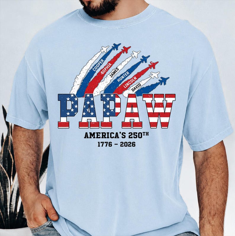 Personalized Proud Papaw Nation Flag Shirt, Custom Kids Name Tee, 4th of July Papaw Papa Shirt, Father’s Day Gift for Papaw, Grandpa, Dad image 7