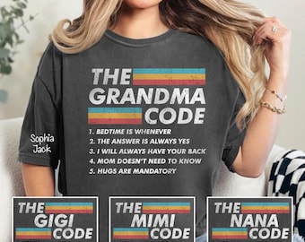 Personalized The Grandma Code T-Shirt, Custom Mimi Gigi Nana Shirt, Funny Grandma Gift, Mother’s Day Gift, Birthday Gift for Grandma Tee