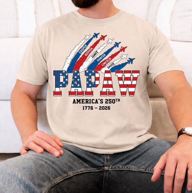 Personalized Proud Papaw Nation Flag Shirt, Custom Kids Name Tee, 4th of July Papaw Papa Shirt, Father’s Day Gift for Papaw, Grandpa, Dad image 4
