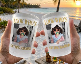 Personalized Bachelorette Photo Cup, Custom Bride Face Frosted Plastic Cup, Bridal Shower Favor, Girls Trip Party Drinkware