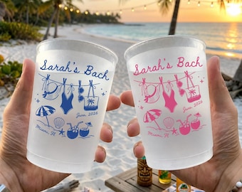 Personalized Frosted Plastic Cups, Beach Bachelorette Party Cups, Custom Bach Party Favors, Tropical Vacation Cups, Beach Club Drinkware