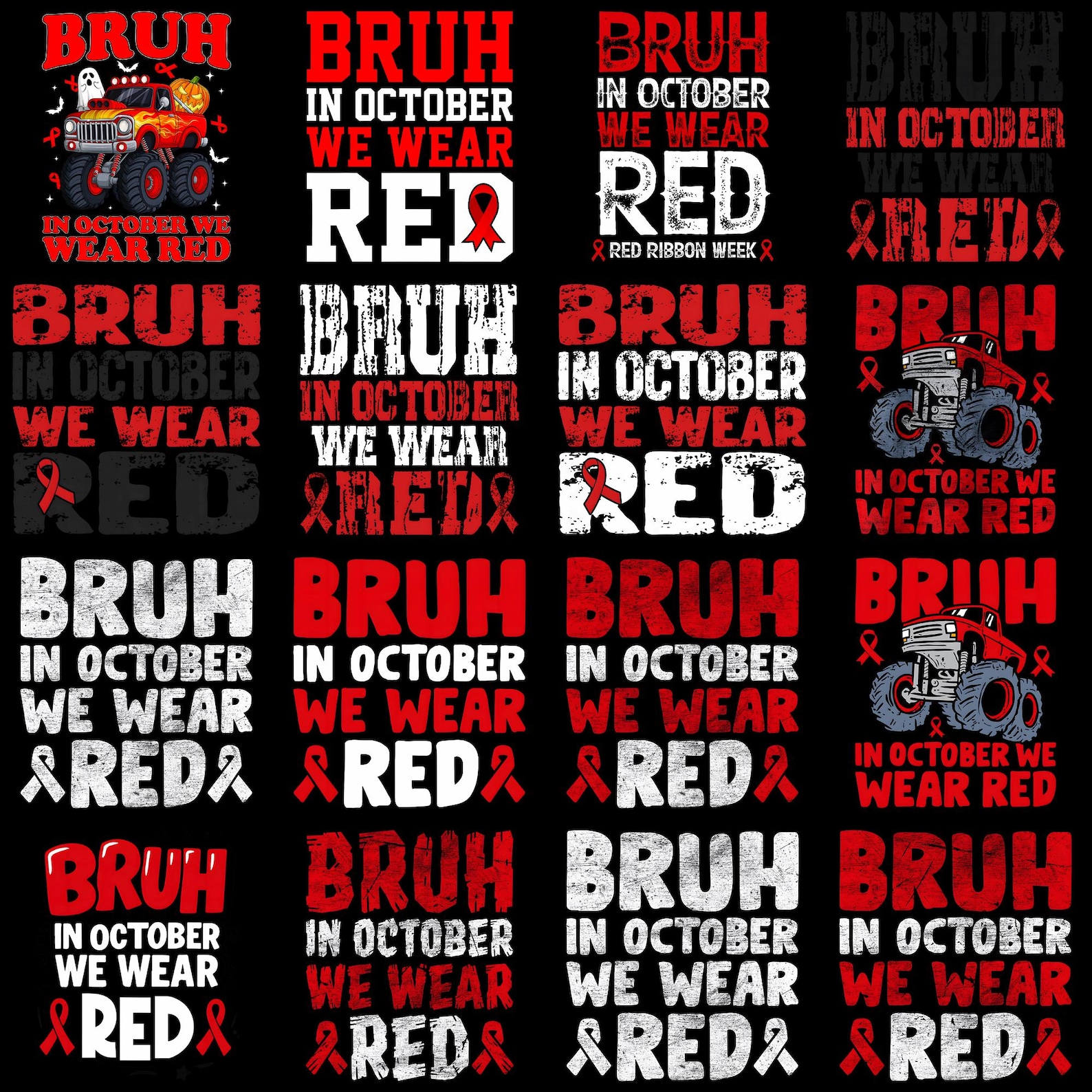 Red Breakfest Sign Bruh in October We Wear Red PNG Bundle, 16 Red Ribbon Week Designs ...