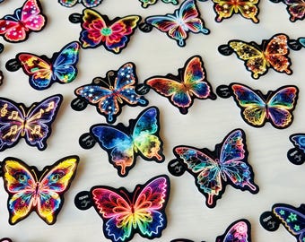 Juego de 50 pegatinas de mariposas neón – 50 pegatinas con aspecto antiguo | Decoración floral, retro y natural